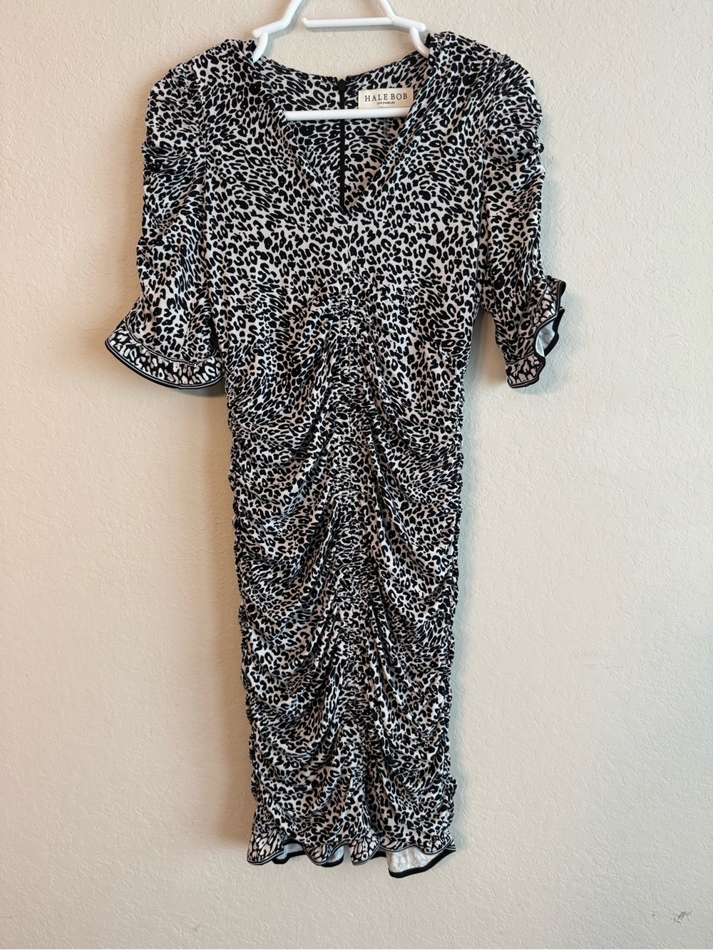 Hale Bob Black & White Leopard-Print Midi Dress